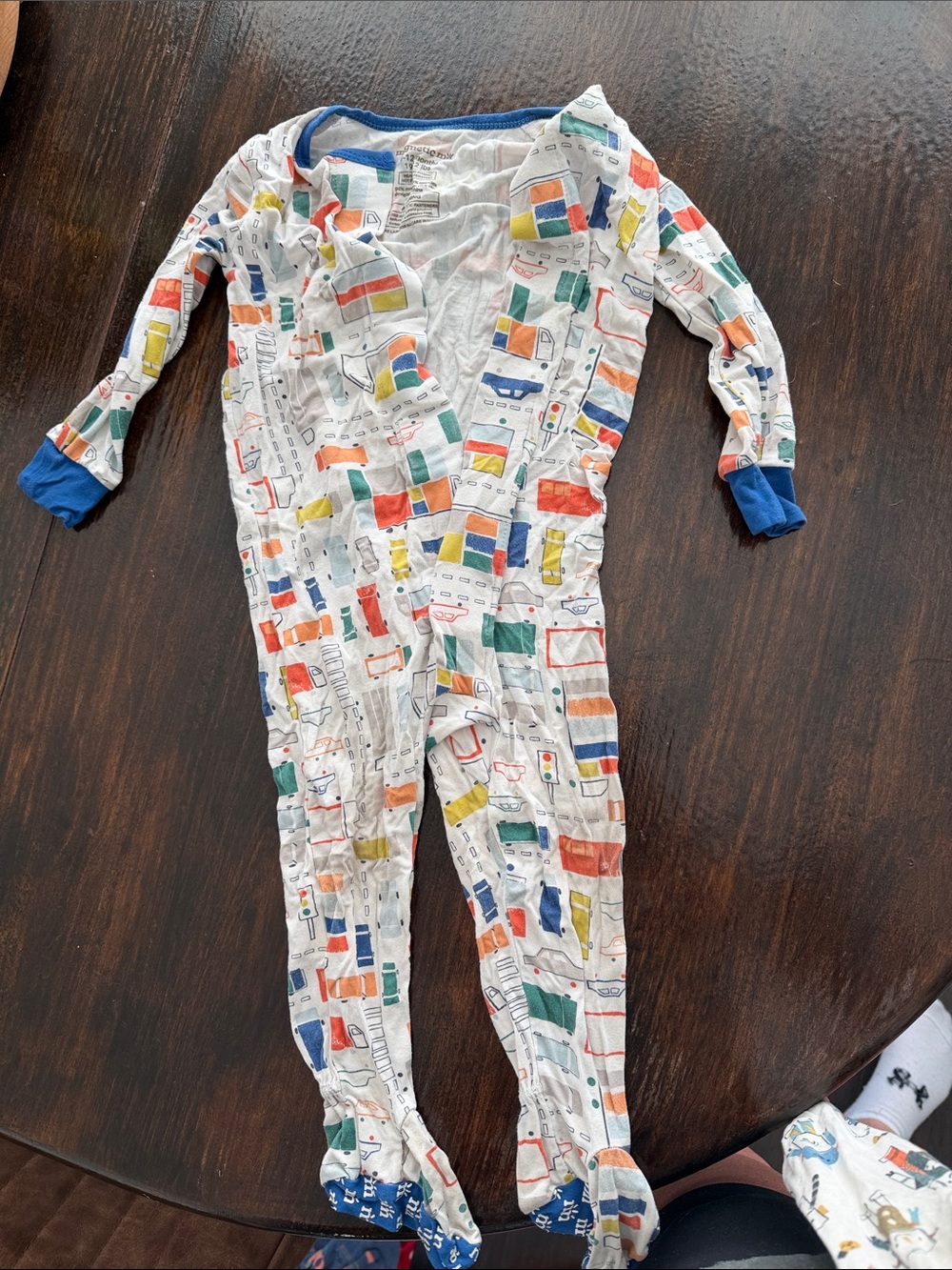 Magnetic Me White Footed Pajamas with Multicolor Vehicle Print